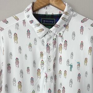 William Murray Golf And They're Off Polo Mens M White Horse Jockey Derby Print